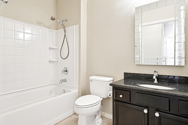 full bathroom with tile patterned flooring, vanity, toilet, and washtub / shower combination