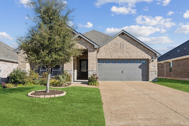 view of front of property featuring a garage and a front lawn