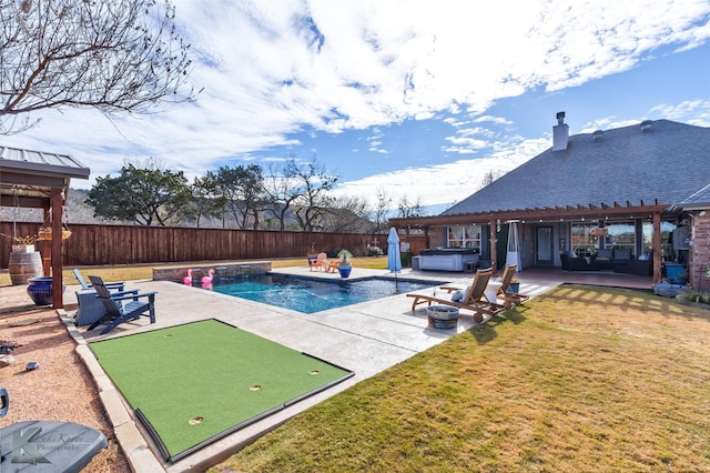 view of swimming pool with a pergola and a patio area