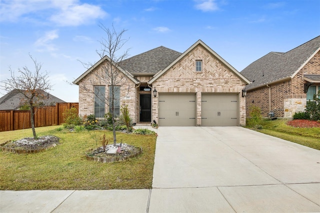 view of front of house featuring a front yard and a garage