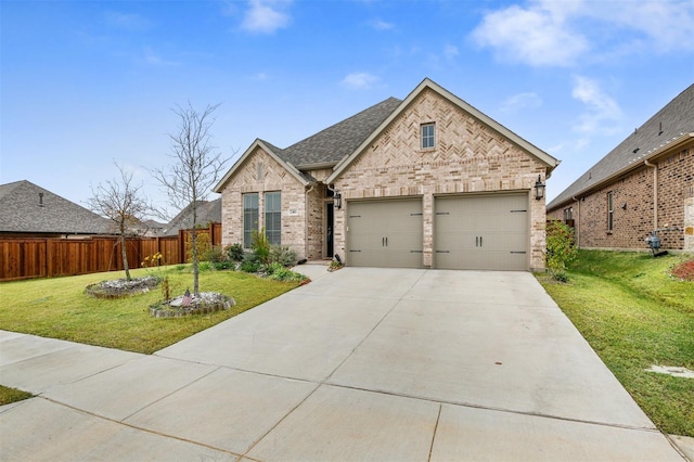 view of front of property with a garage and a front yard