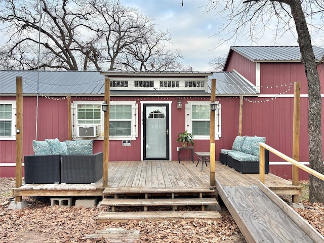 view of outdoor structure with an outdoor hangout area and cooling unit