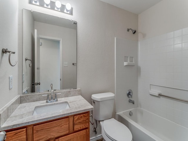 full bathroom with shower / bathing tub combination, vanity, and toilet