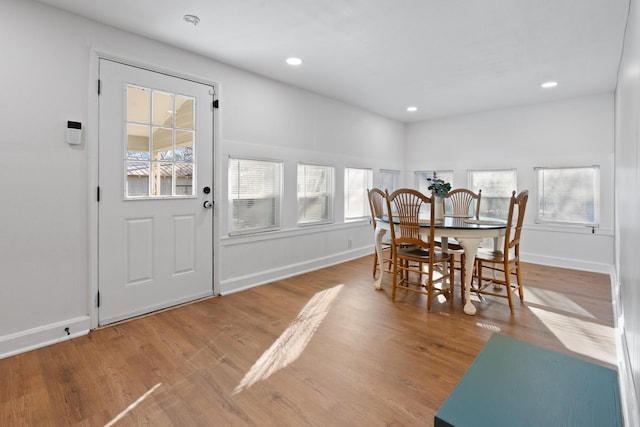 dining space featuring light hardwood / wood-style flooring