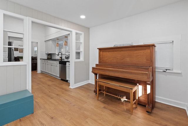 misc room featuring light hardwood / wood-style flooring and sink