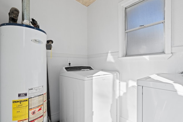 washroom featuring gas water heater and washer / clothes dryer