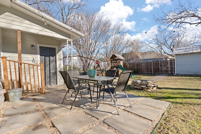 view of patio / terrace featuring a playground