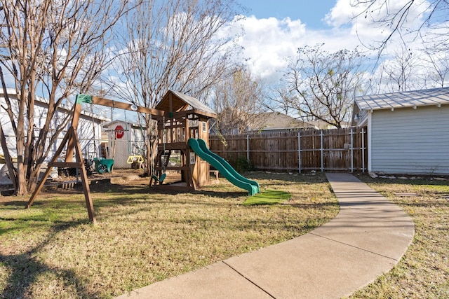 view of play area featuring a lawn