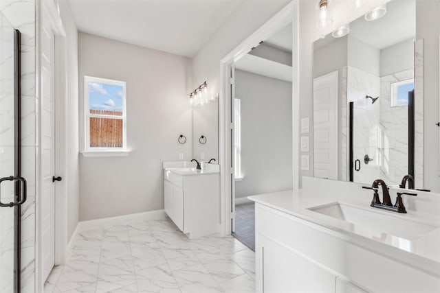 bathroom with vanity and walk in shower