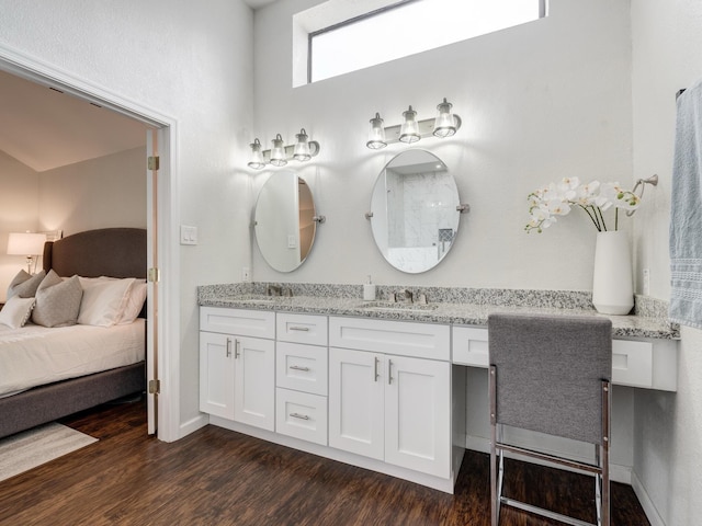 bathroom with hardwood / wood-style floors and vanity