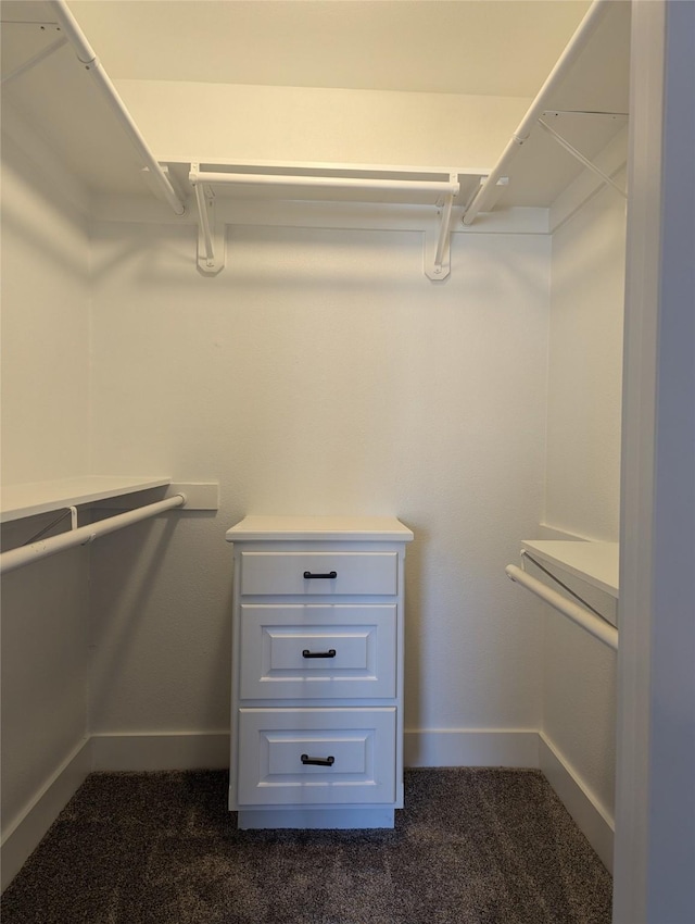 spacious closet featuring dark carpet