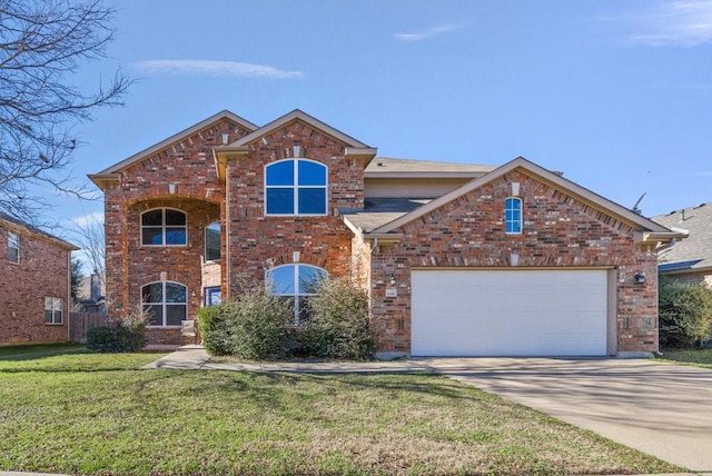 front facade with a garage and a front yard