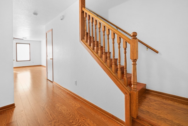 staircase with hardwood / wood-style floors