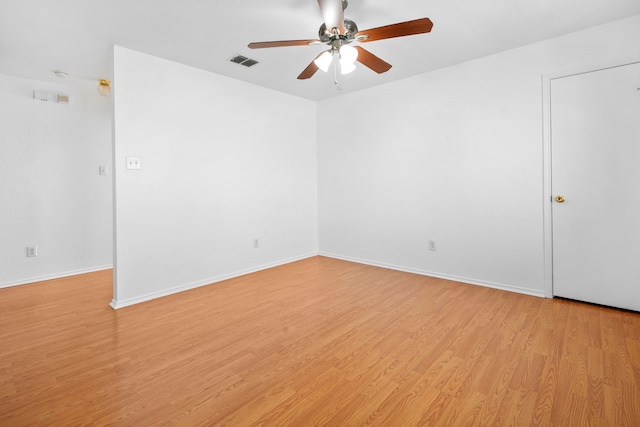 spare room featuring ceiling fan and light hardwood / wood-style floors