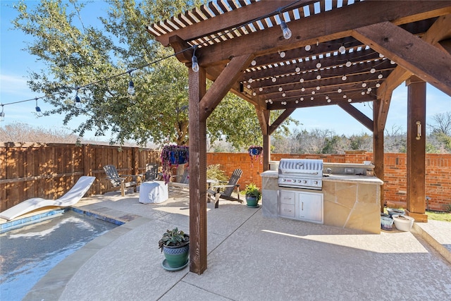 view of patio / terrace with a pergola, grilling area, and exterior kitchen