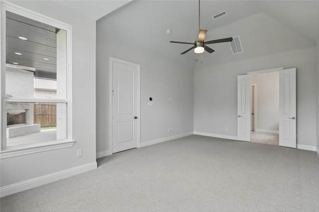 6300 Whitebrush Pl, Fort Worth, TX 76123 - carpeted empty room featuring a ceiling fan, vaulted ceiling, and baseboards