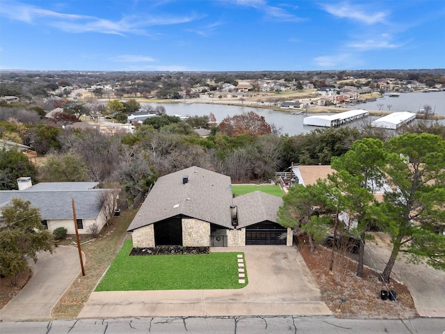 bird's eye view featuring a water view