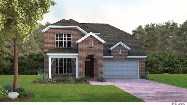 view of front of home with a garage and a front yard