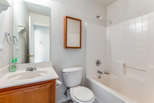 full bathroom featuring vanity, toilet, and shower / washtub combination