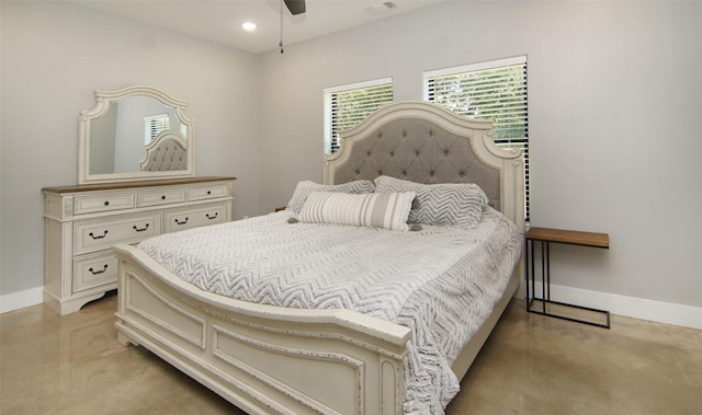 bedroom featuring ceiling fan