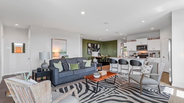 living room with light wood-type flooring