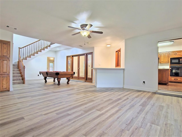 2735 Steamboat Cir, Arlington, TX 76006 - recreation room featuring light wood-type flooring, billiards table, baseboards, and a ceiling fan