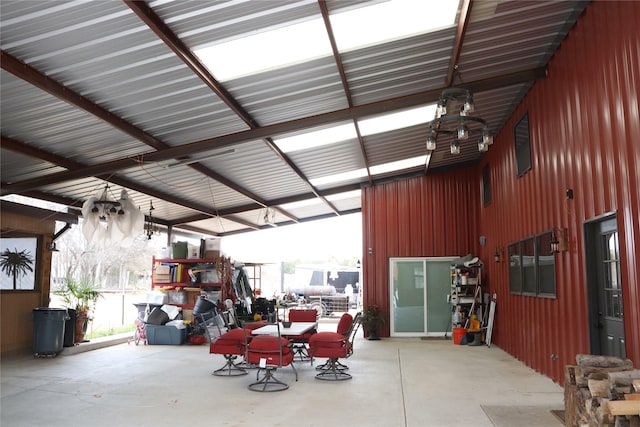 garage with wood walls