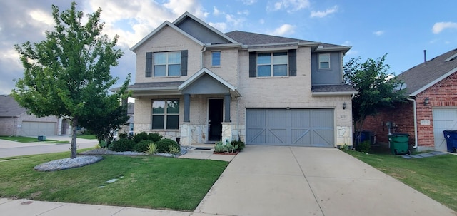 6225 Kent Ln, Celina, TX 76227 - craftsman-style house featuring concrete driveway, stone siding, an attached garage, and a front lawn