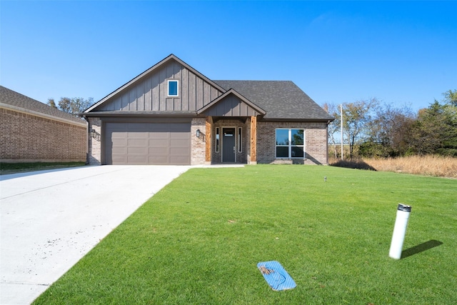 craftsman-style home with a garage and a front lawn