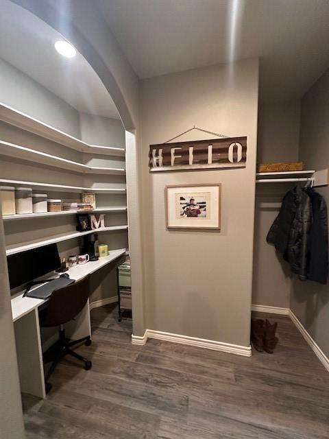 office area with dark wood-type flooring