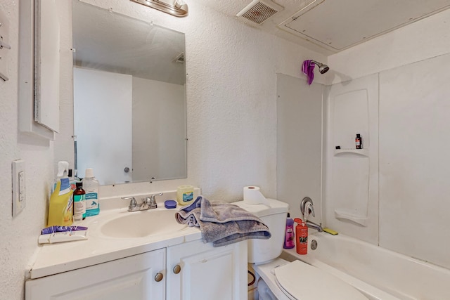 full bathroom with vanity, toilet, and shower / washtub combination