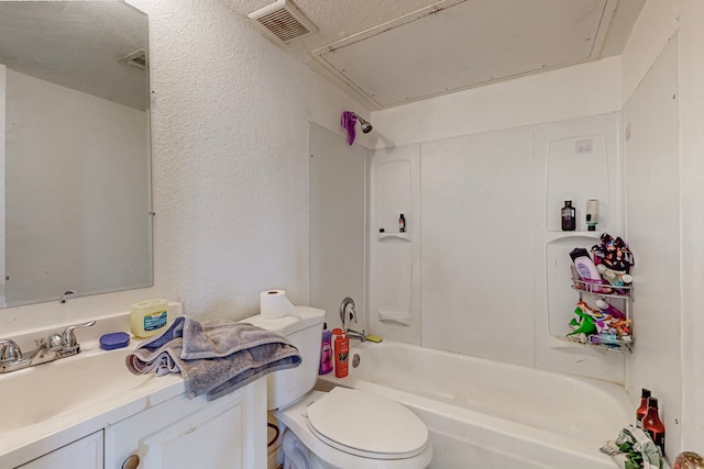 full bathroom with vanity, toilet, and shower / tub combination