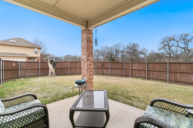 rear view of house featuring a patio, a lawn, and central AC