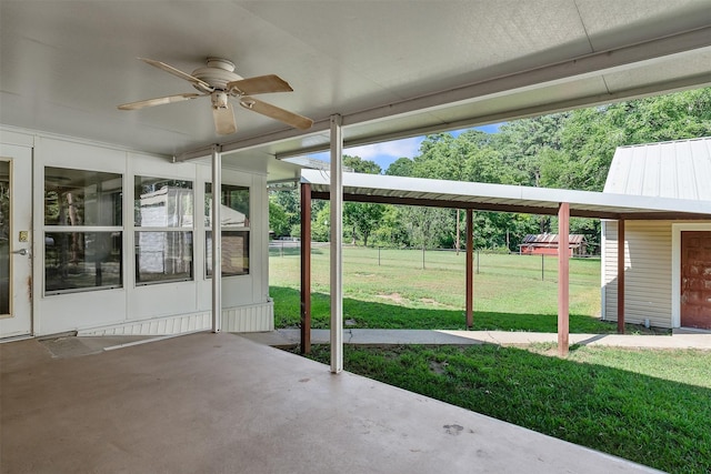 view of patio featuring ceiling fan