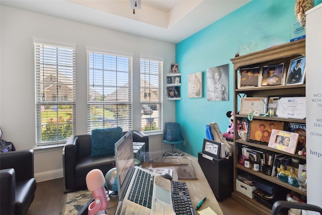 office area with hardwood / wood-style flooring and a wealth of natural light