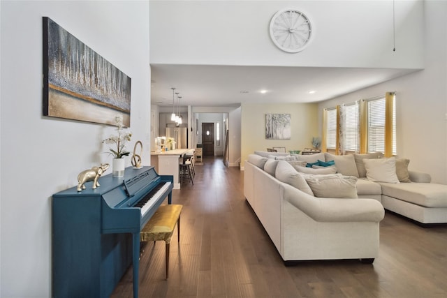 living room featuring dark hardwood / wood-style flooring