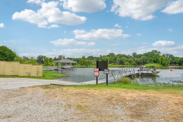 property view of water featuring a boat dock