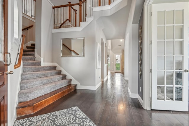 12103 Indian Creek Dr, Fort Worth, TX 76179 - foyer with dark hardwood / wood-style floors and a high ceiling