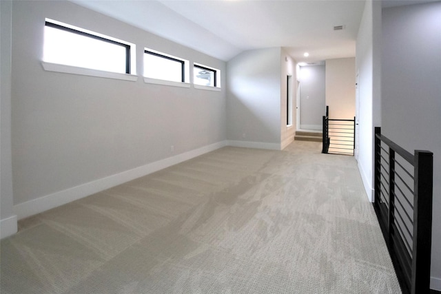 basement with light colored carpet