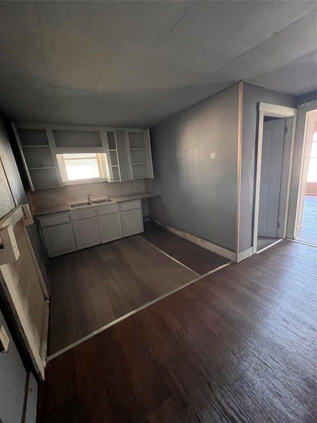 kitchen with white cabinetry, dark wood-type flooring, and sink