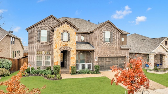 view of front of house with a garage and a front lawn