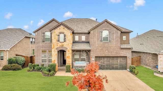 view of front of house featuring a garage and a front lawn