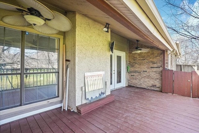 wooden terrace featuring french doors