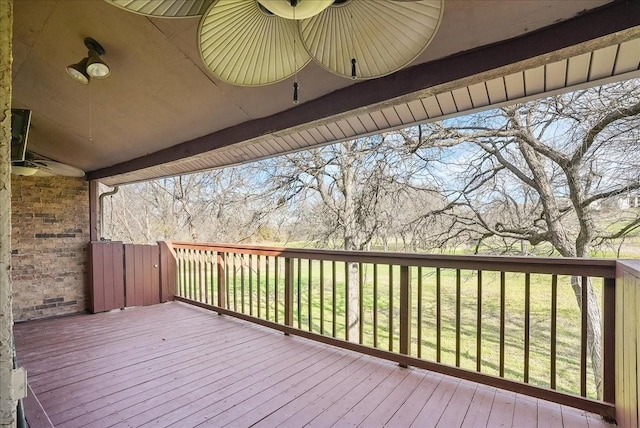 wooden deck with ceiling fan