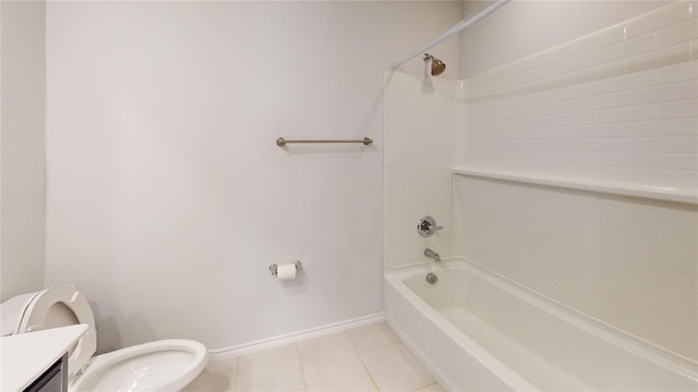 full bathroom featuring tile patterned flooring, vanity,  shower combination, and toilet