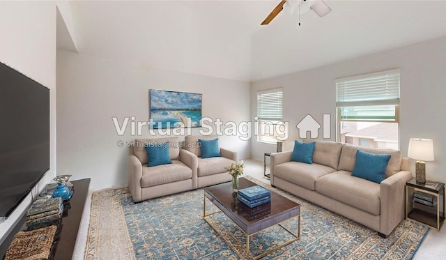 living room with ceiling fan