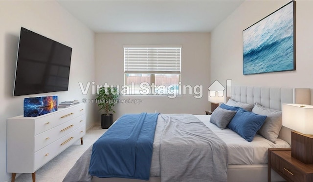 bedroom with light carpet