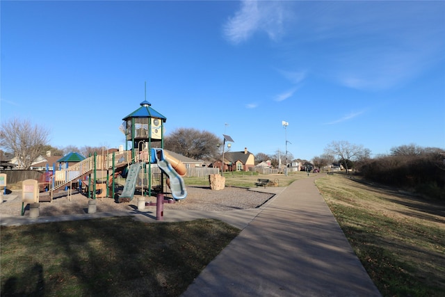 view of jungle gym with a yard