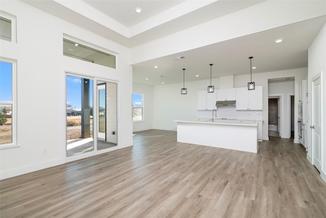 unfurnished living room featuring plenty of natural light and light hardwood / wood-style floors