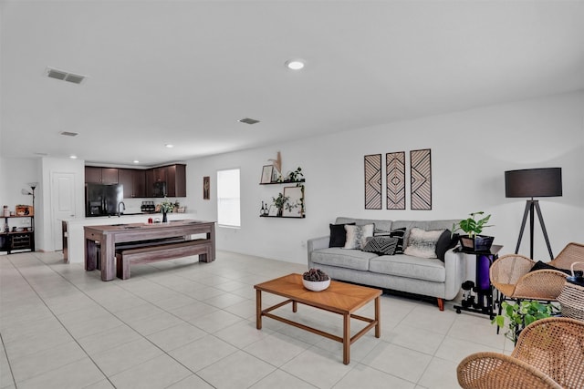 tiled living room with sink